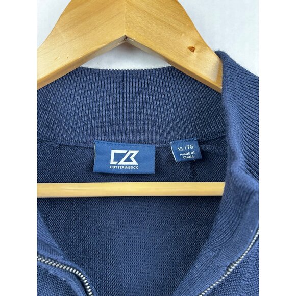Cutter & Buck Sweater Mens XL Half-Zip Navy Blue Merino Wool Blend Golf Pullover - Picture 3 of 8